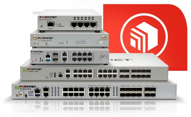 Five FortiGate G Series firewall appliances stacked, from the desktop 30G up to the rackmount 201G.