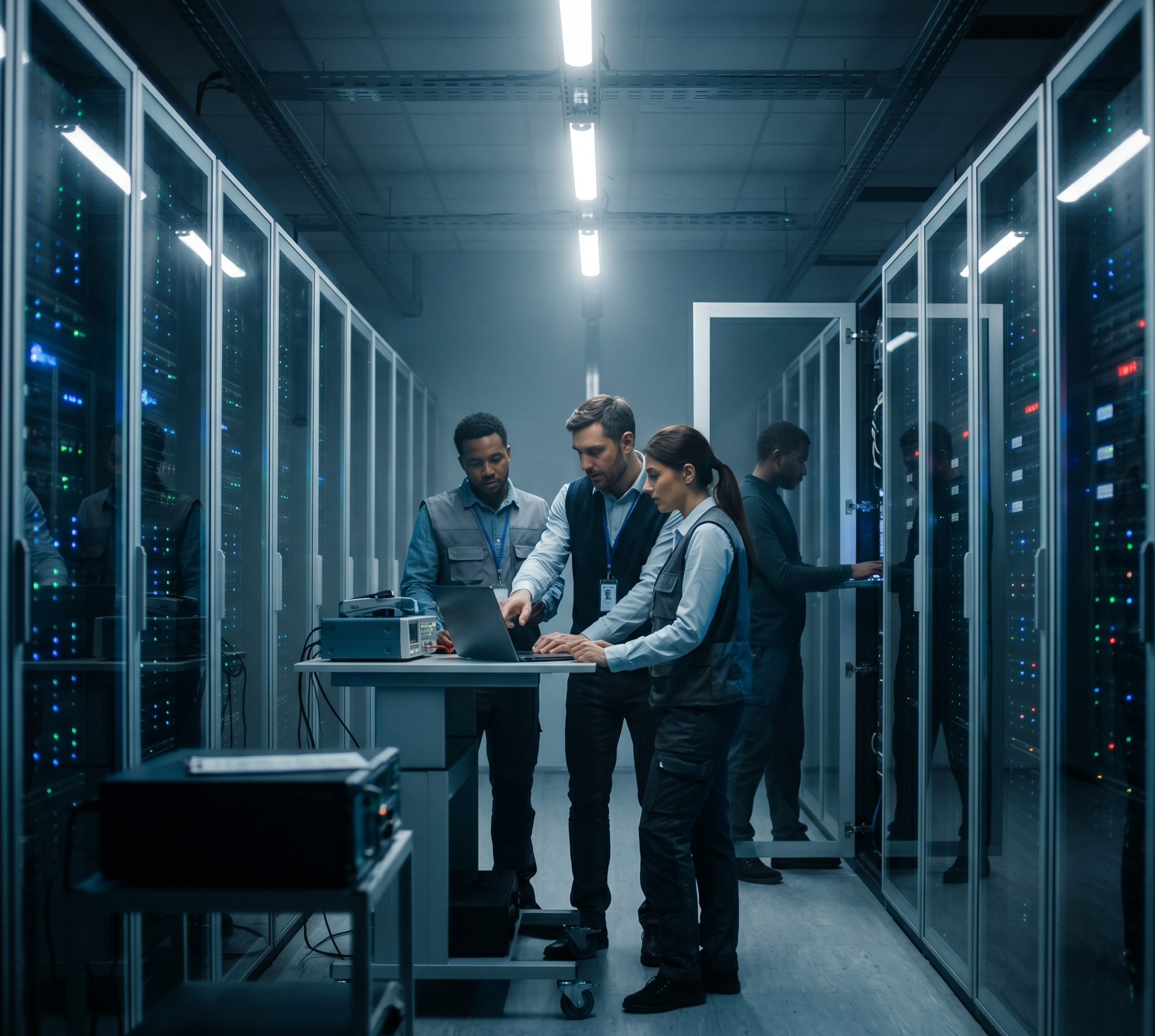 IT Support Team Working in Data Center