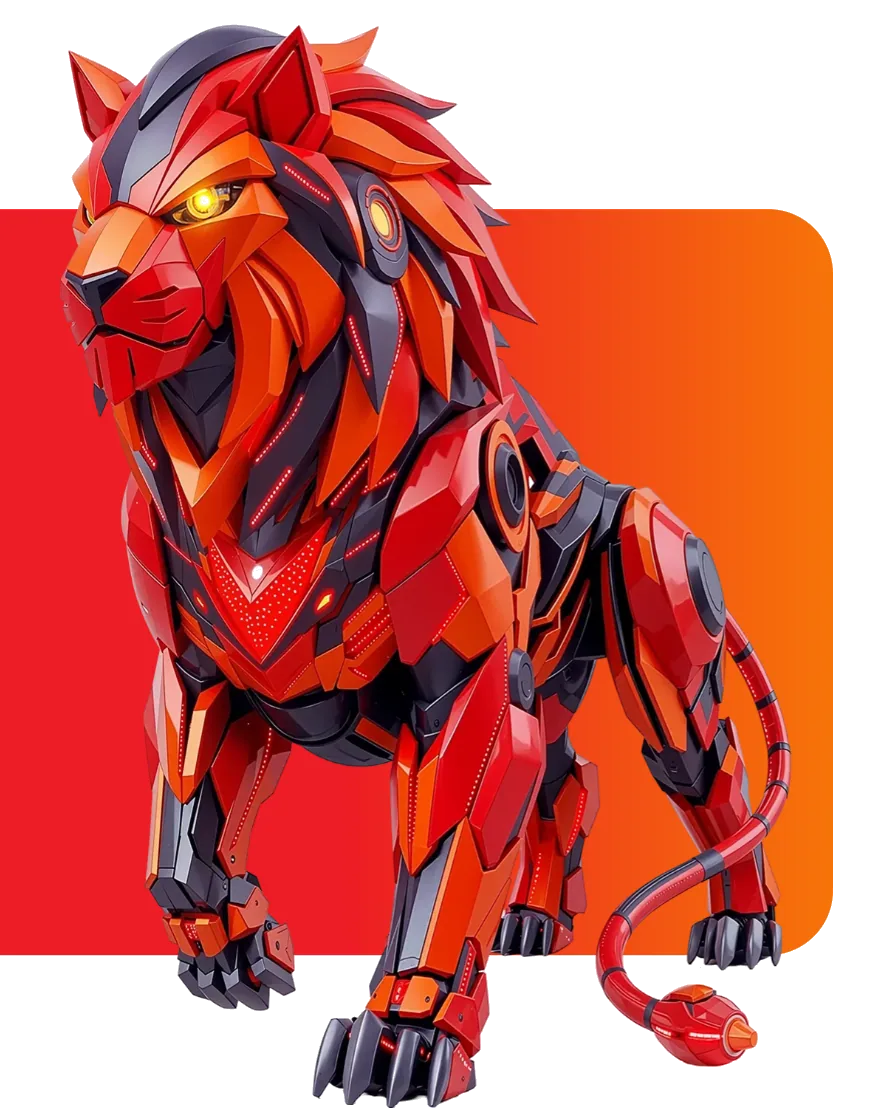 Stylised armoured mechanical lion representing WatchGuard network security.